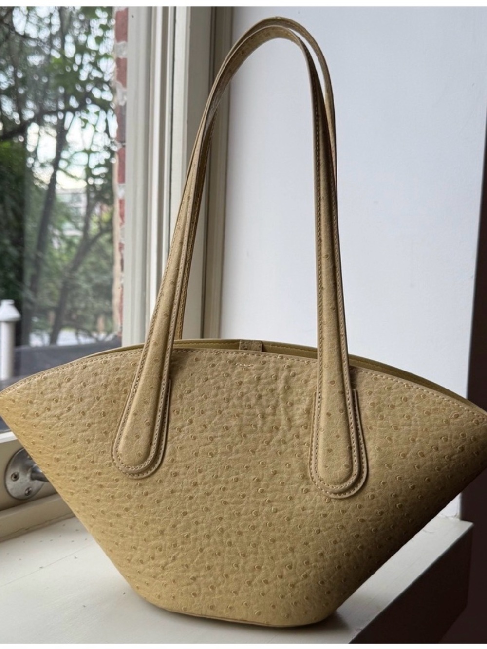 MANGO butter yellow ostrich print bucket bag